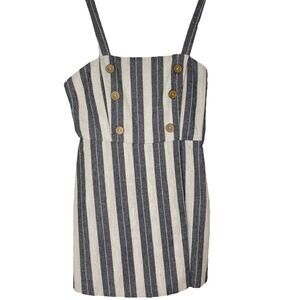 Pull & Bear Striped Romper With Buttons Blue and White Women's Size Small